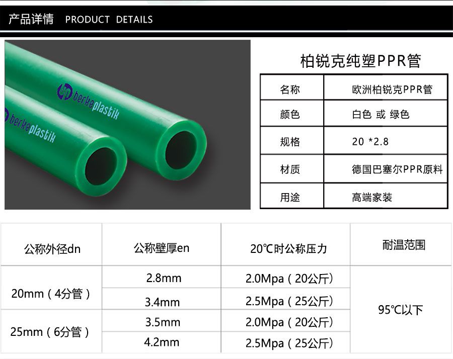 柏銳克PPR管產品詳情，規格參數